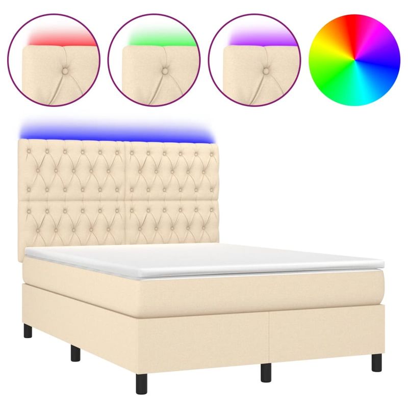 Casa si Gradina - Mobilier - Paturi si accesorii - Paturi - Pat cu arcuri, saltea si LED, crem, 140x190 cm, textil - Infinity.ro