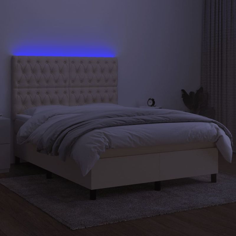 Casa si Gradina - Mobilier - Paturi si accesorii - Paturi - Pat cu arcuri, saltea si LED, crem, 140x190 cm, textil - Infinity.ro