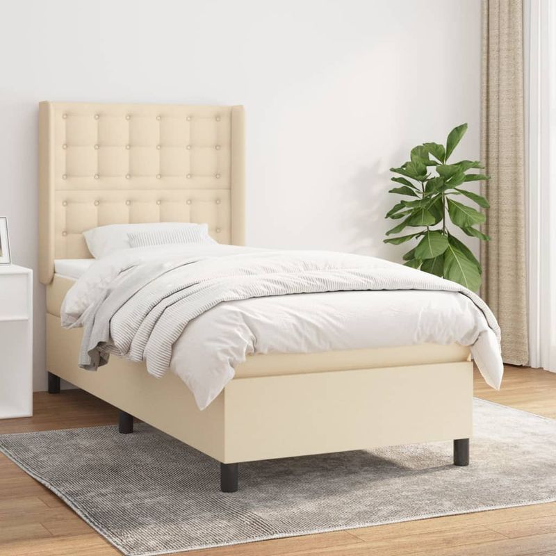Casa si Gradina - Mobilier - Paturi si accesorii - Paturi - Pat box spring cu saltea, crem, 80x200 cm, textil - Infinity.ro