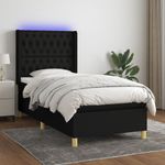 Casa si Gradina - Mobilier - Paturi si accesorii - Paturi - Pat cu arcuri, saltea si LED, negru, 90x190 cm, textil - Infinity.ro