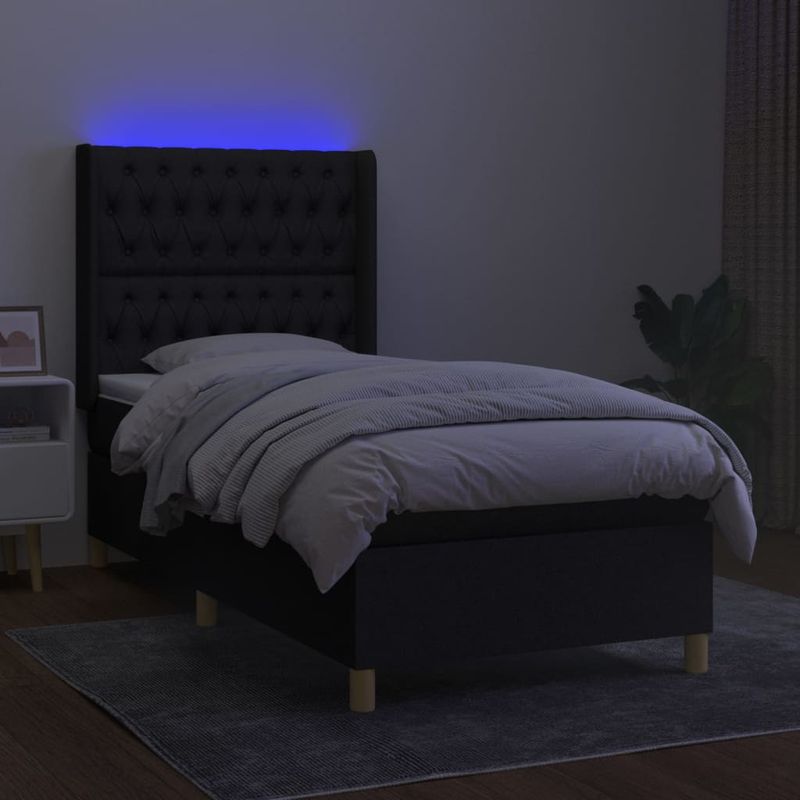 Casa si Gradina - Mobilier - Paturi si accesorii - Paturi - Pat cu arcuri, saltea si LED, negru, 90x190 cm, textil - Infinity.ro