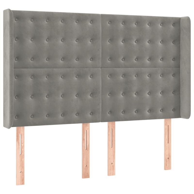 Casa si Gradina - Mobilier - Paturi si accesorii - Paturi - Pat cu arcuri, saltea si LED, gri deschis, 140x200 cm, catifea - Infinity.ro