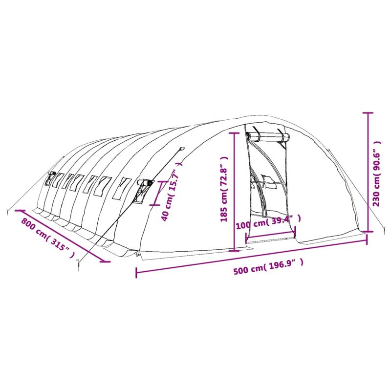 Casa si Gradina - Gradinarit si plante - Sere si solarii - Sera cu cadru din otel, verde, 40 m², 8x5x2,3 m - Infinity.ro