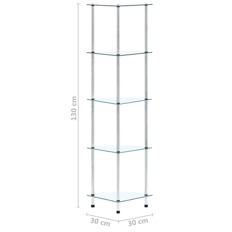 Casa si Gradina - Mobilier - Biblioteci si rafturi - Biblioteci - Raft cu 5 niveluri transparent, 30x30x130 cm, sticla securizata - Infinity.ro