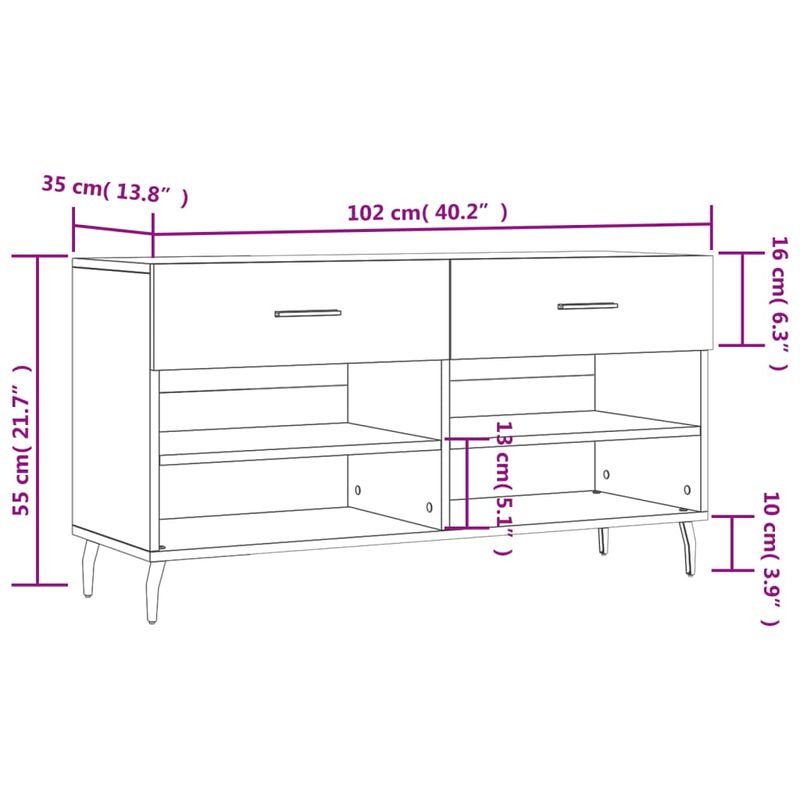 Casa si Gradina - Mobilier - Organizare si depozitare - Organizator incaltaminte - Banca de pantofi, alb, 102x35x55 cm, lemn prelucrat - Infinity.ro