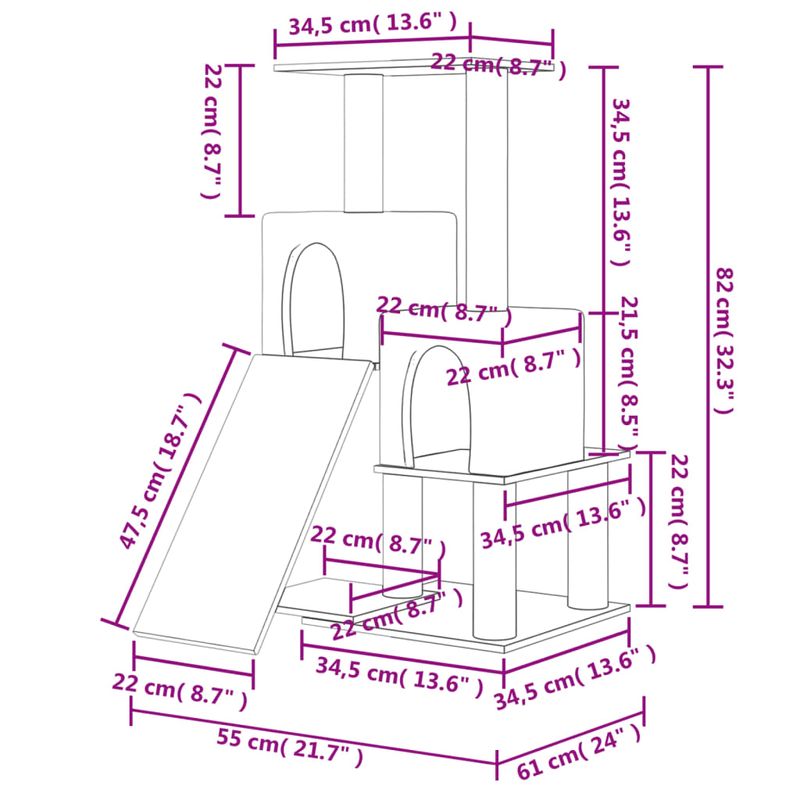 Petshop - Accesorii petshop - Jucarii animale - Ansambluri de joaca - Ansamblu pisici cu stalpi din funie sisal, gri inchis, 82 cm - Infinity.ro