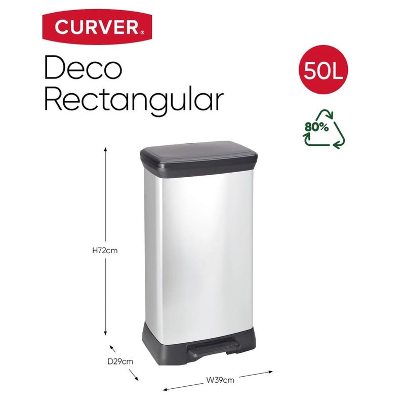 Casa si Gradina - Mobilier - Organizare si depozitare - Cosuri de gunoi - Curver Cos de gunoi cu pedala „Deco”, 50 L, argintiu - Infinity.ro