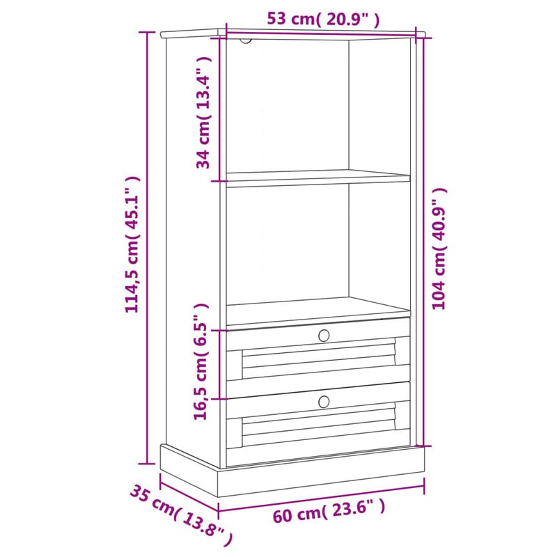 Casa si Gradina - Mobilier - Biblioteci si rafturi - Biblioteci - Biblioteca VIGO, 60x35x114,5 cm, lemn masiv de pin - Infinity.ro