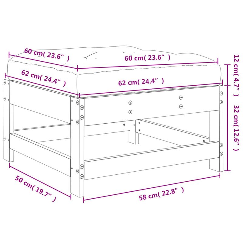 Casa si Gradina - Gradina si terasa - Mobilier exterior - Canapele si fotolii gradina - Taburet de gradina cu perna, gri, lemn masiv de pin - Infinity.ro