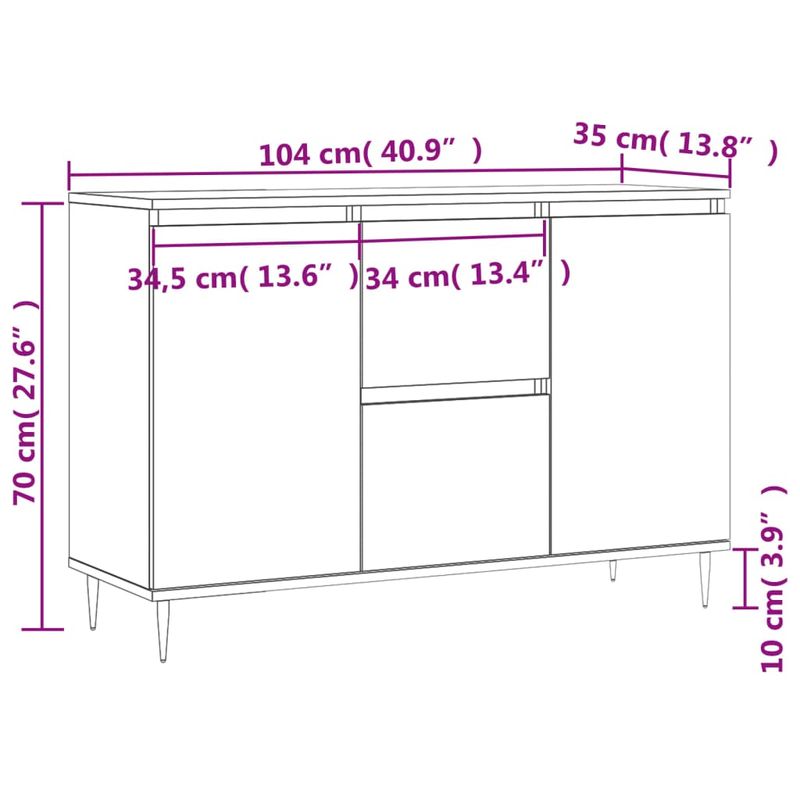 Casa si Gradina - Mobilier - Comode si corpuri - Comode - Servanta, gri sonoma, 104x35x70 cm, lemn prelucrat - Infinity.ro