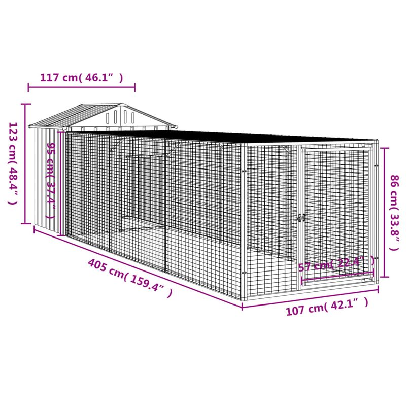 Petshop - Accesorii petshop - Culcusuri si custi - Tarcuri si colivii - Cotet de pui cu tarc antracit 117x405x123 cm otel galvanizat - Infinity.ro