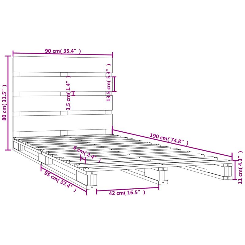 Casa si Gradina - Mobilier - Paturi si accesorii - Paturi - Cadru de pat Single, alb, 90x190 cm, lemn masiv de pin - Infinity.ro