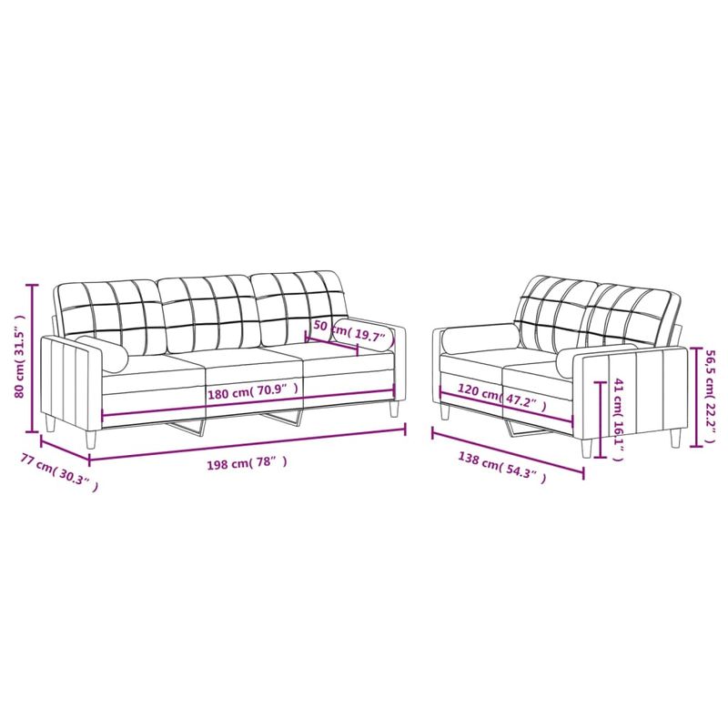 Casa si Gradina - Mobilier - Seturi de mobilier - Seturi living - Set de canapele cu perne, 2 piese, crem, material textil - Infinity.ro
