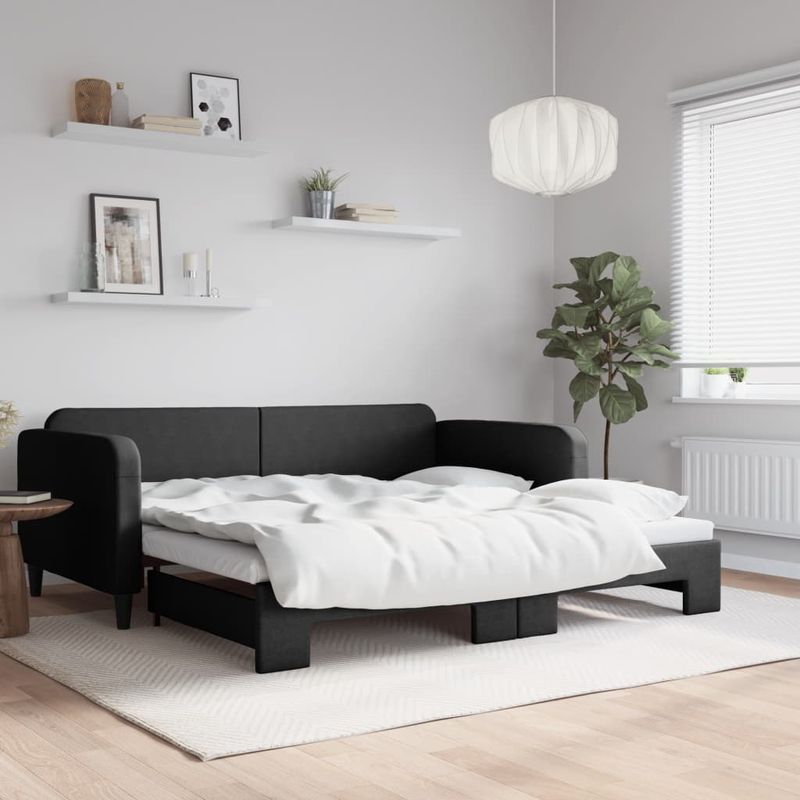 Casa si Gradina - Mobilier - Paturi si accesorii - Paturi - Pat de zi cu extensie, negru, 100x200 cm, textil - Infinity.ro