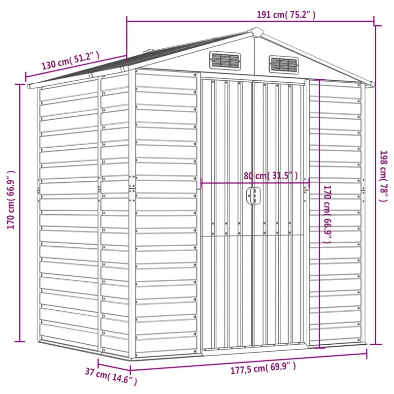 Casa si Gradina - Gradina si terasa - Casute de gradina - Sopron de gradina, verde, 191x130x198 cm, otel galvanizat - Infinity.ro