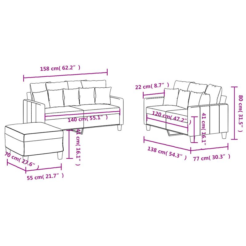 Casa si Gradina - Mobilier - Seturi de mobilier - Seturi living - Set de canapele cu perne, 3 piese, gri deschis, textil - Infinity.ro