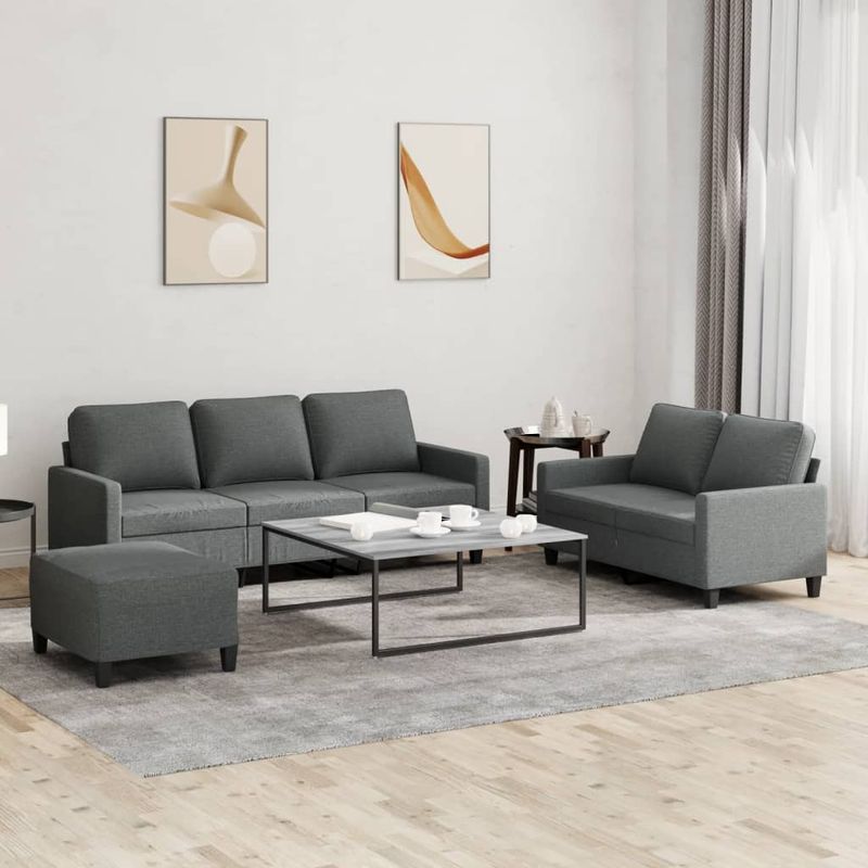 Casa si Gradina - Mobilier - Seturi de mobilier - Seturi living - Set de canapele cu perne, 3 piese, gri inchis, textil - Infinity.ro