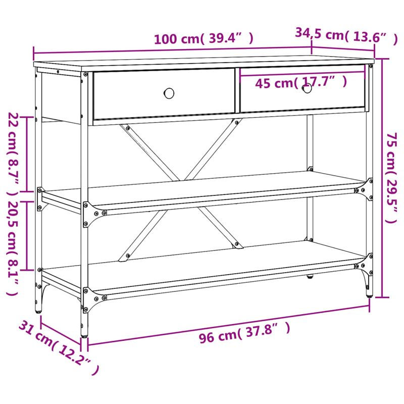 Casa si Gradina - Mobilier - Comode si corpuri - Console - Masa consola cu sertare si rafturi sonoma gri lemn prelucrat - Infinity.ro