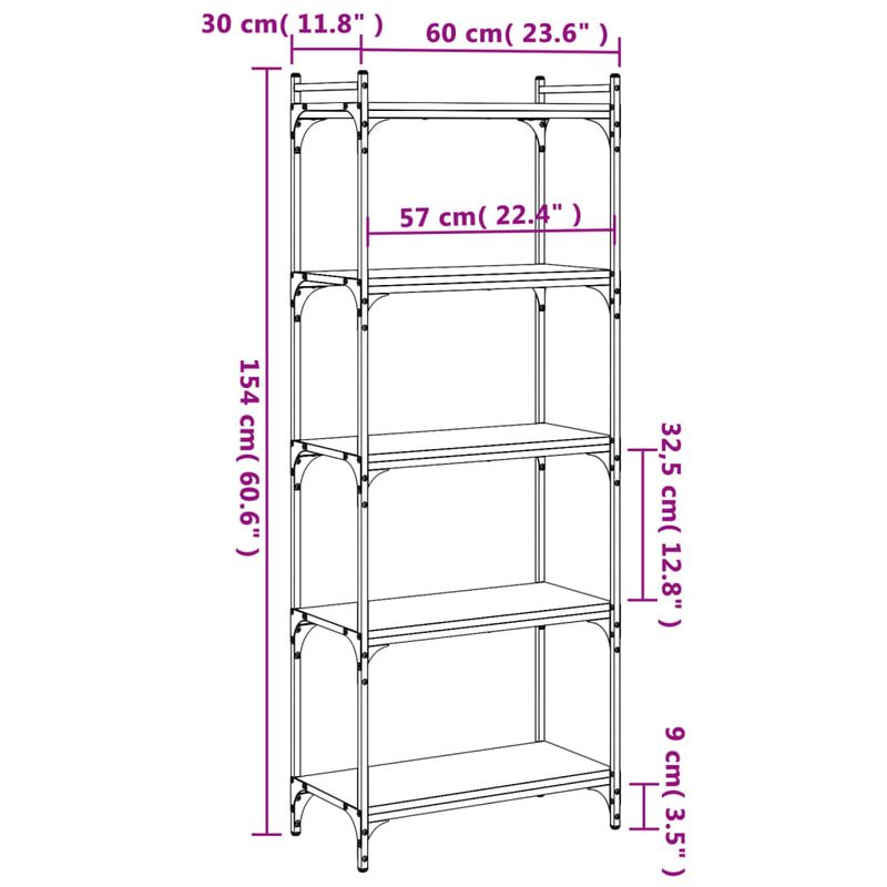 Casa si Gradina - Mobilier - Biblioteci si rafturi - Biblioteci - Biblioteca 5 niveluri, stejar maro 60x30x154 cm, lemn prelucrat - Infinity.ro