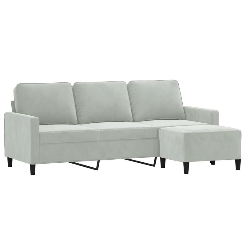 Casa si Gradina - Mobilier - Canapele si coltare - Canapele - Canapea cu 3 locuri si taburet, gri deschis, 180 cm, catifea - Infinity.ro