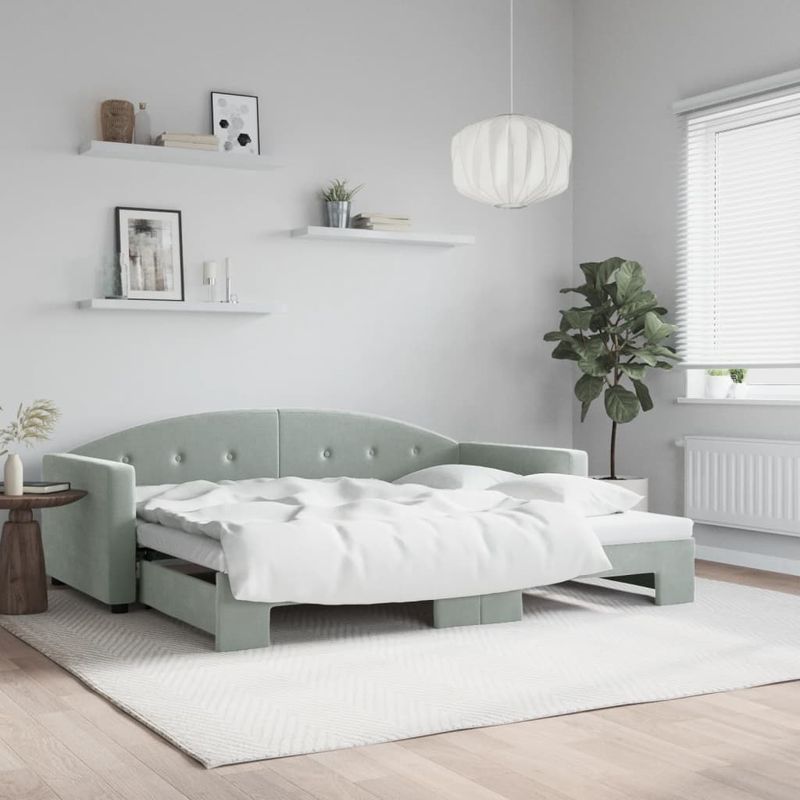 Casa si Gradina - Mobilier - Paturi si accesorii - Paturi - Pat de zi cu extensie, gri deschis, 90x190 cm, catifea - Infinity.ro