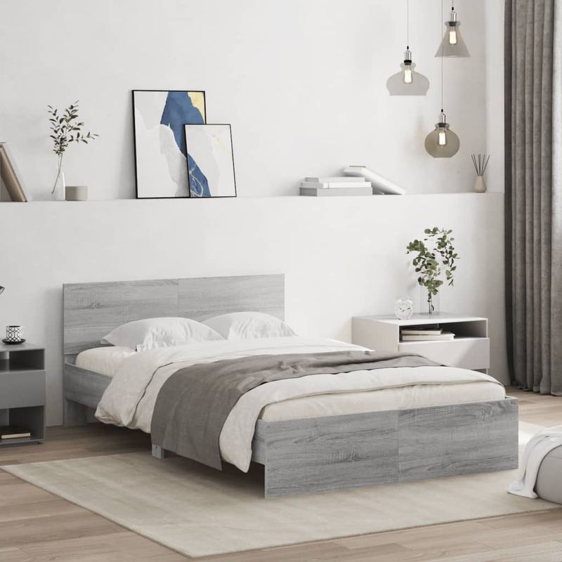 Casa si Gradina - Mobilier - Paturi si accesorii - Paturi - Cadru de pat cu tablie, gri sonoma, 120x200 cm - Infinity.ro