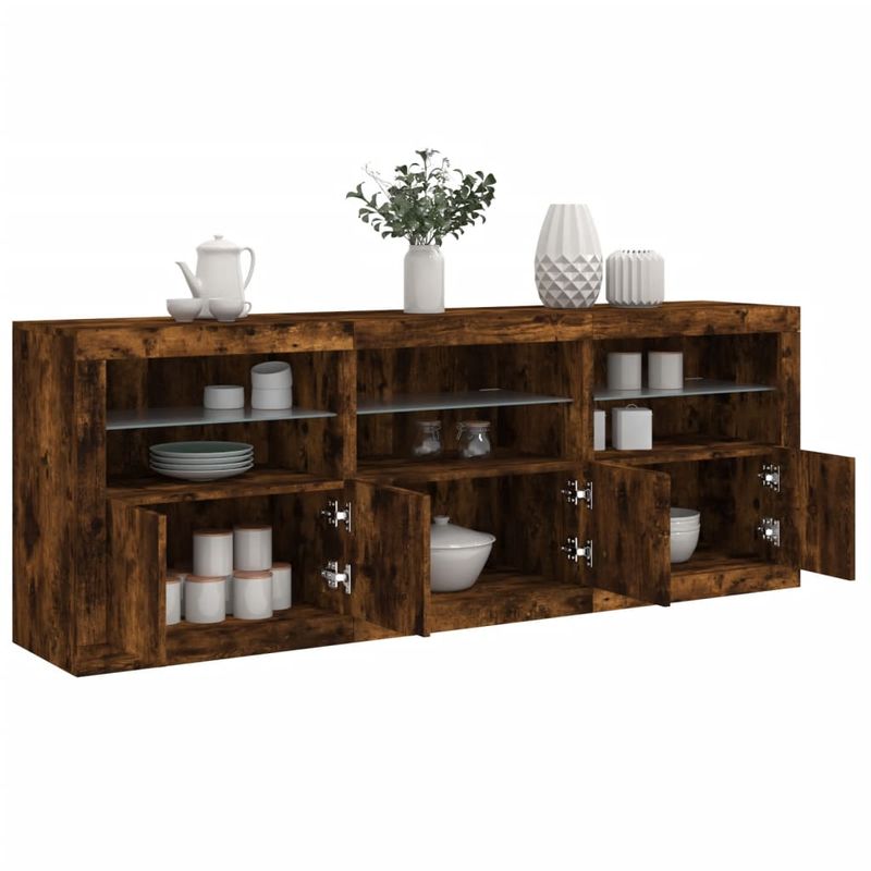 Casa si Gradina - Mobilier - Comode si corpuri - Comode - Servanta cu lumini LED, stejar fumuriu, 181,5x37x67 cm - Infinity.ro