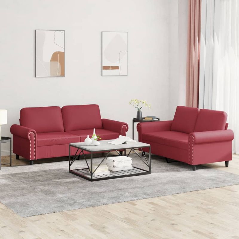 Casa si Gradina - Mobilier - Seturi de mobilier - Seturi living - Set de canapele cu perne, 2 piese, rosu vin, piele ecologica - Infinity.ro