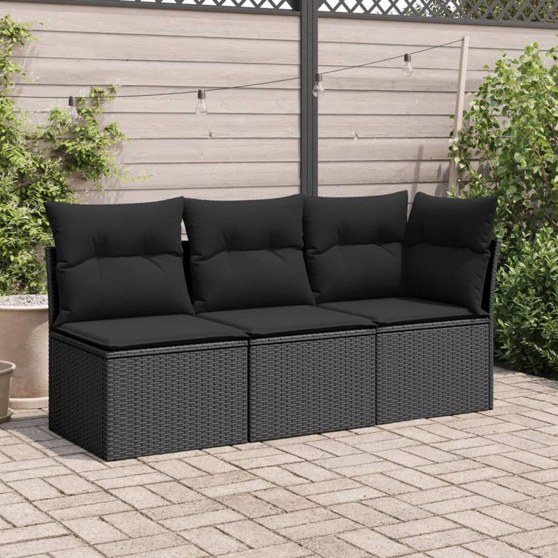 Casa si Gradina - Gradina si terasa - Mobilier exterior - Canapele si fotolii gradina - Canapea de gradina fara cotiere, cu perne, negru, poliratan - Infinity.ro