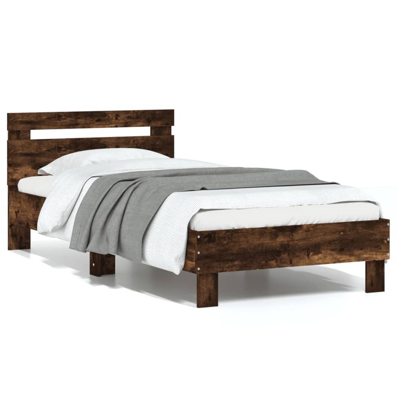Casa si Gradina - Mobilier - Paturi si accesorii - Paturi - Cadru de pat cu tablie stejar fumuriu 75x190 cm lemn prelucrat - Infinity.ro