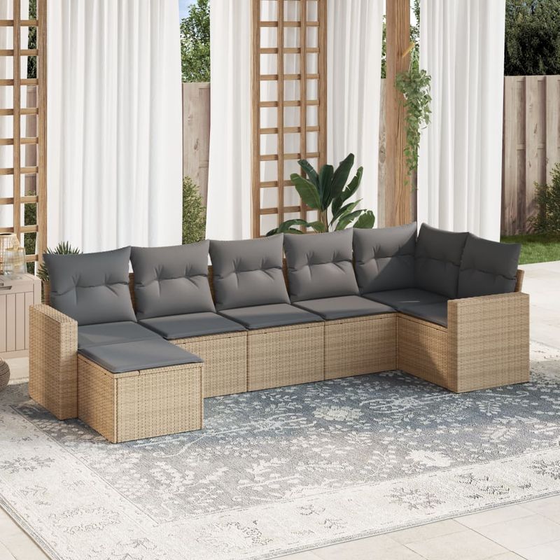 Casa si Gradina - Gradina si terasa - Mobilier exterior - Canapele si fotolii gradina - Set canapele de gradina, 7 piese, cu perne, bej, poliratan - Infinity.ro