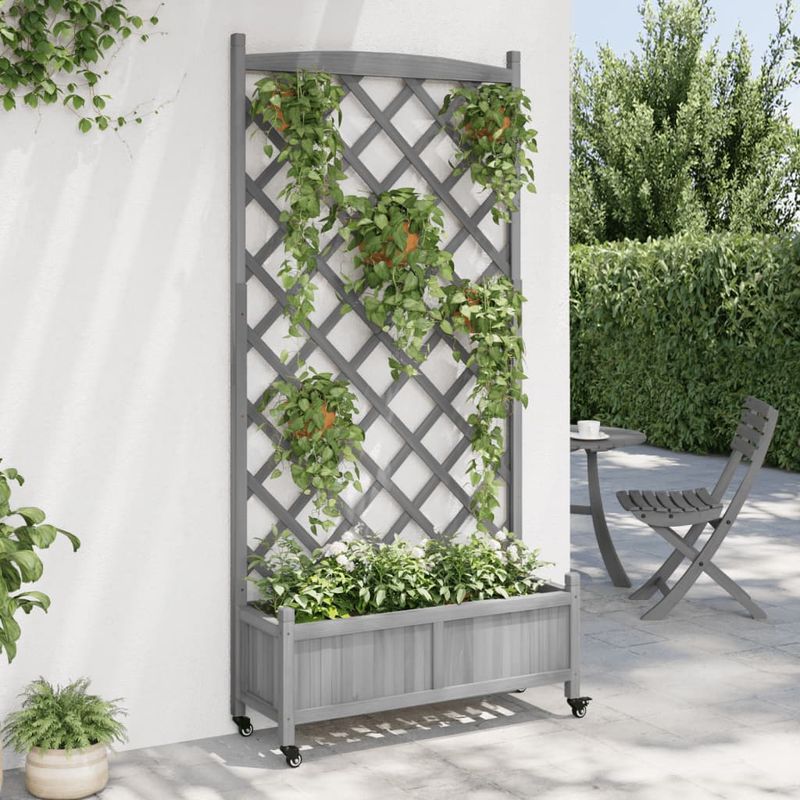 Casa si Gradina - Gradinarit si plante - Plante si ghivece - Ghivece si suporturi - Jardiniera cu spalier și roti, lemn masiv de brad, mărime 90x35x187.5 cm - Infinity.ro