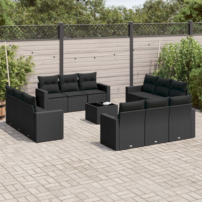 Casa si Gradina - Gradina si terasa - Mobilier exterior - Canapele si fotolii gradina - Set mobilier de gradina cu perne, 13 piese, negru, poliratan - Infinity.ro