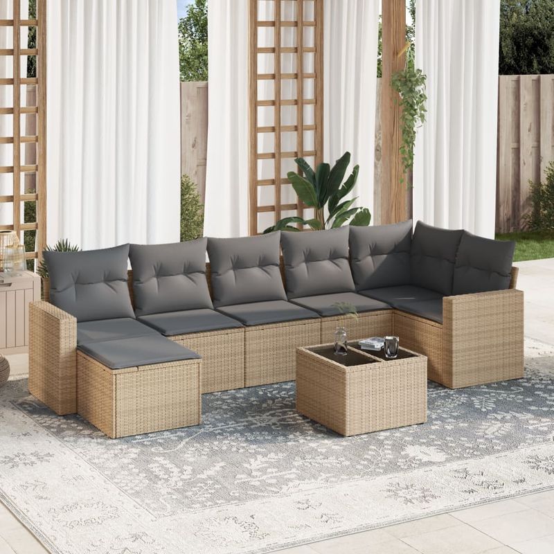 Casa si Gradina - Gradina si terasa - Mobilier exterior - Seturi mobila gradina - Set canapele de gradina, 8 piese, cu perne, bej, poliratan - Infinity.ro