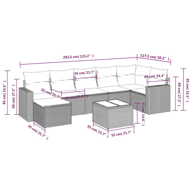 Casa si Gradina - Gradina si terasa - Mobilier exterior - Seturi mobila gradina - Set canapele de gradina, 8 piese, cu perne, bej, poliratan - Infinity.ro