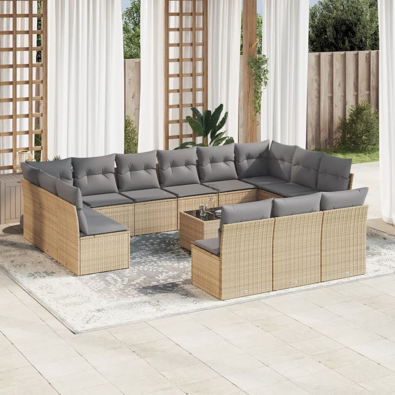 Casa si Gradina - Gradina si terasa - Mobilier exterior - Seturi mobila gradina - Set canapele de gradina, 14 piese, cu perne, bej, poliratan - Infinity.ro