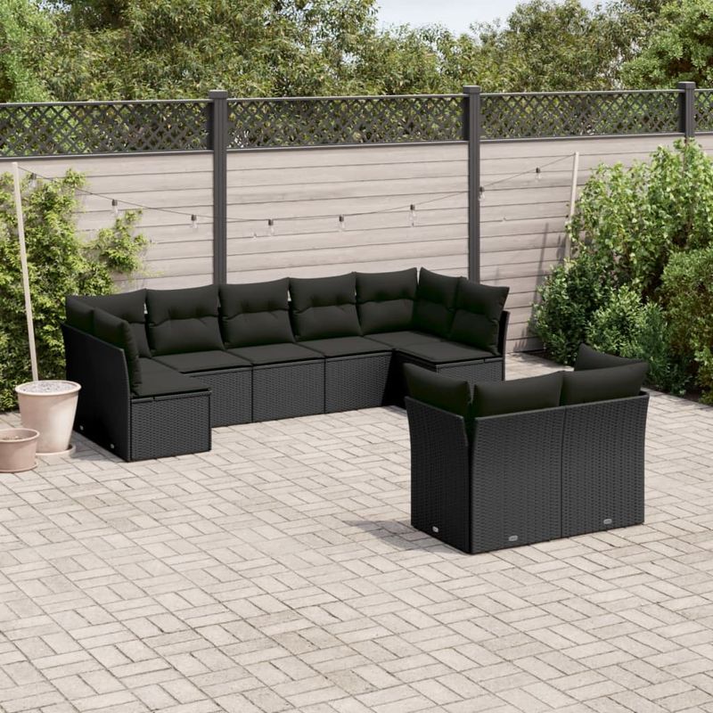 Casa si Gradina - Gradina si terasa - Mobilier exterior - Seturi mobila gradina - Set mobilier de gradina cu perne, 9 piese, negru, poliratan - Infinity.ro