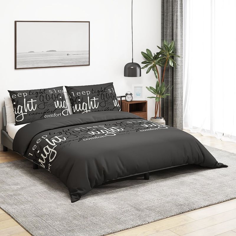 Casa si Gradina - Textile si covoare - Lenjerii de pat - Seturi de lenjerie - Set cu husa de pilota, alb și negru, 260x240 cm, bumbac - Infinity.ro