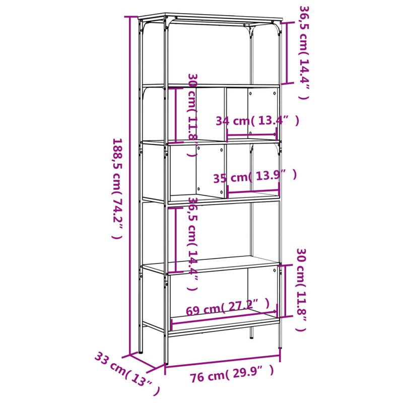 Casa si Gradina - Mobilier - Biblioteci si rafturi - Biblioteci - Biblioteca cu 5 niveluri gri sonoma 76x33x188,5cm lemn compozit - Infinity.ro