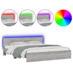 Casa si Gradina - Mobilier - Paturi si accesorii - Paturi - Cadru de pat cu tablie si LED, gri sonoma, 200x200 cm - Infinity.ro