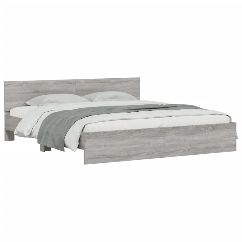 Casa si Gradina - Mobilier - Paturi si accesorii - Paturi - Cadru de pat cu tablie si LED, gri sonoma, 200x200 cm - Infinity.ro