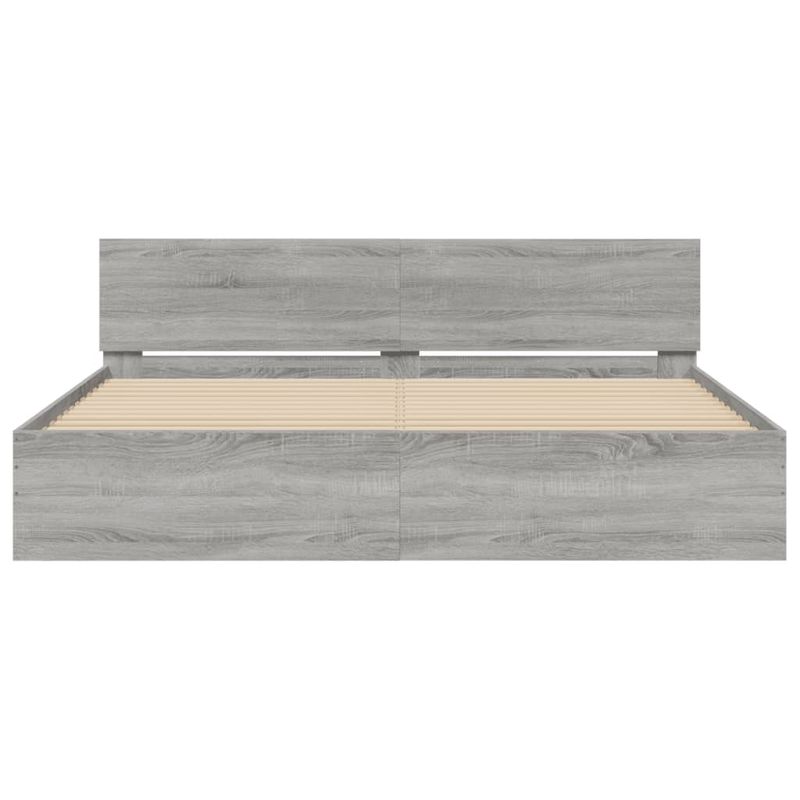 Casa si Gradina - Mobilier - Paturi si accesorii - Paturi - Cadru de pat cu tablie si LED, gri sonoma, 200x200 cm - Infinity.ro