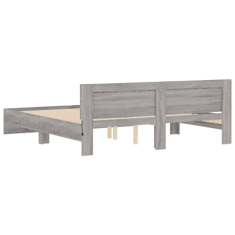 Casa si Gradina - Mobilier - Paturi si accesorii - Paturi - Cadru de pat cu tablie si LED, gri sonoma, 200x200 cm - Infinity.ro