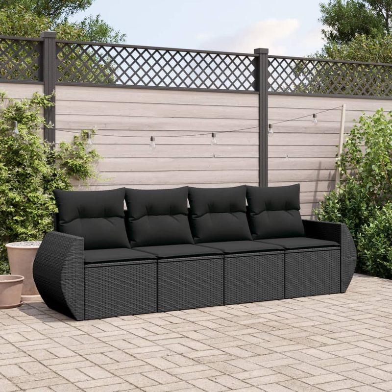 Casa si Gradina - Gradina si terasa - Mobilier exterior - Seturi mobila gradina - Set mobilier de gradina cu perne, 4 piese, negru, poliratan - Infinity.ro