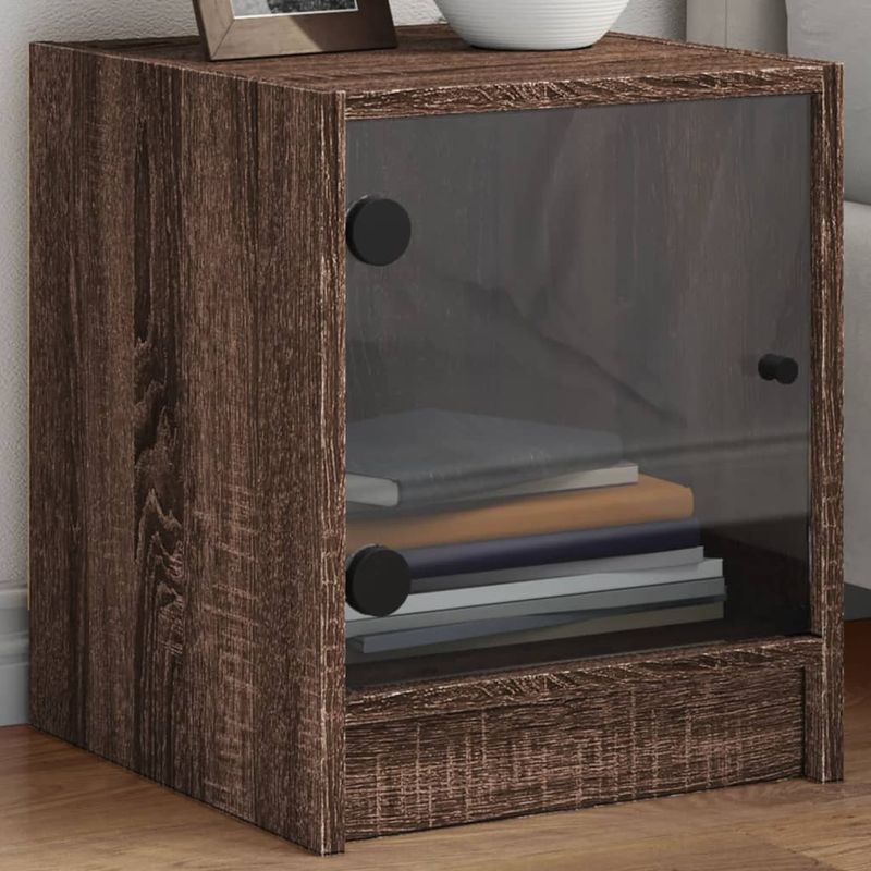 Casa si Gradina - Mobilier - Comode si corpuri - Noptiere - Noptiera cu usa din sticla, stejar maro, 35x37x42 cm - Infinity.ro