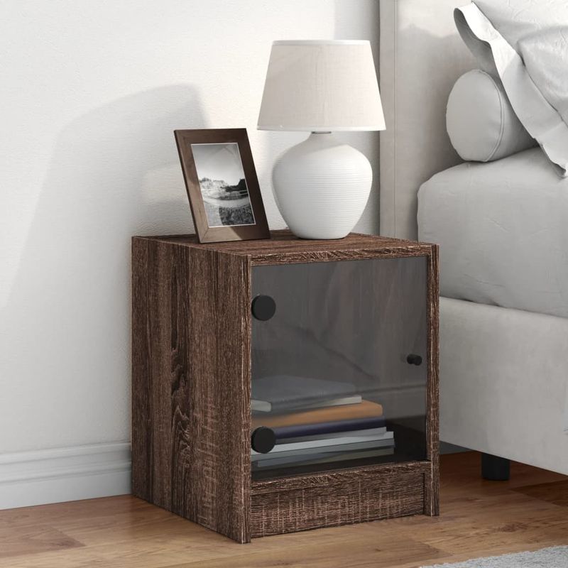 Casa si Gradina - Mobilier - Comode si corpuri - Noptiere - Noptiera cu usa din sticla, stejar maro, 35x37x42 cm - Infinity.ro