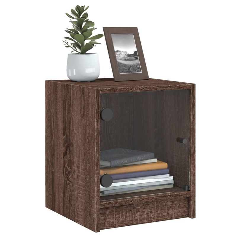 Casa si Gradina - Mobilier - Comode si corpuri - Noptiere - Noptiera cu usa din sticla, stejar maro, 35x37x42 cm - Infinity.ro