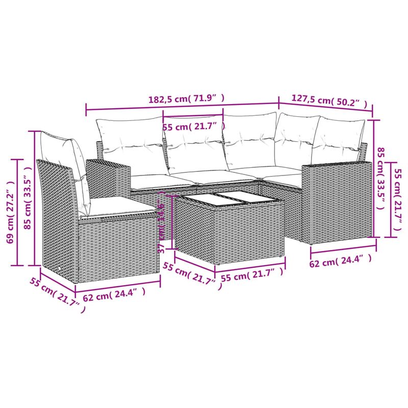 Casa si Gradina - Gradina si terasa - Mobilier exterior - Seturi mobila gradina - Set mobilier gradina cu perne, 6 piese, gri, poliratan - Infinity.ro