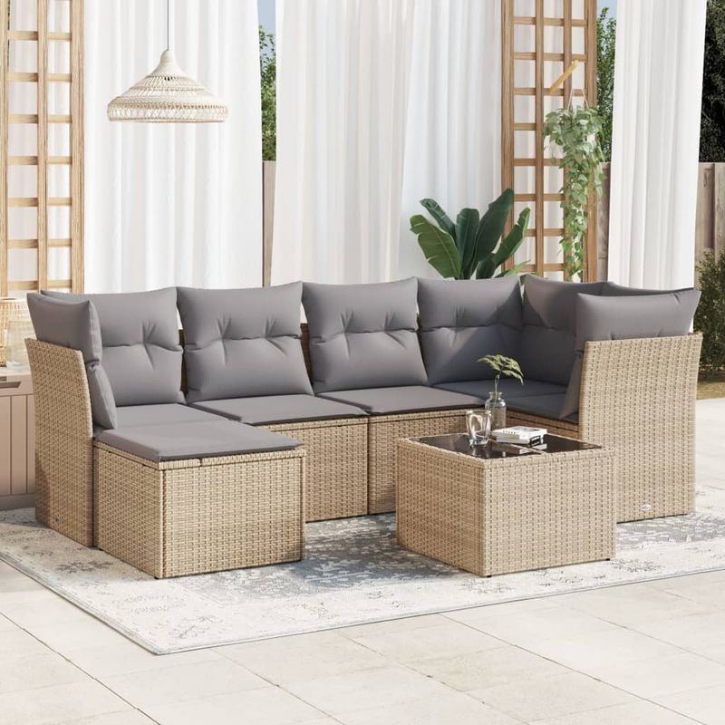 Casa si Gradina - Gradina si terasa - Mobilier exterior - Seturi mobila gradina - Set canapele de gradina, 7 piese, cu perne, bej, poliratan - Infinity.ro
