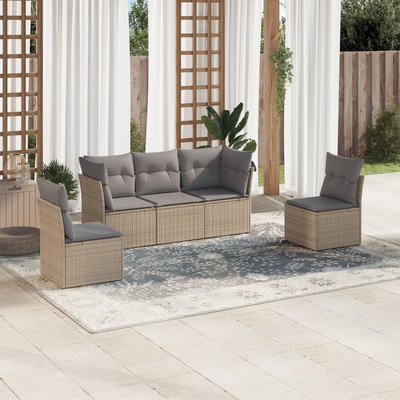 Casa si Gradina - Gradina si terasa - Mobilier exterior - Seturi mobila gradina - Set canapele de gradina cu perne, 5 piese, bej, poliratan - Infinity.ro